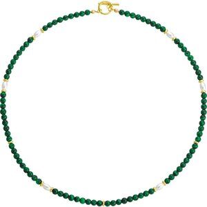 Natural Green Malachite Beaded Choker Necklace for Women with Gold Beads and Pea